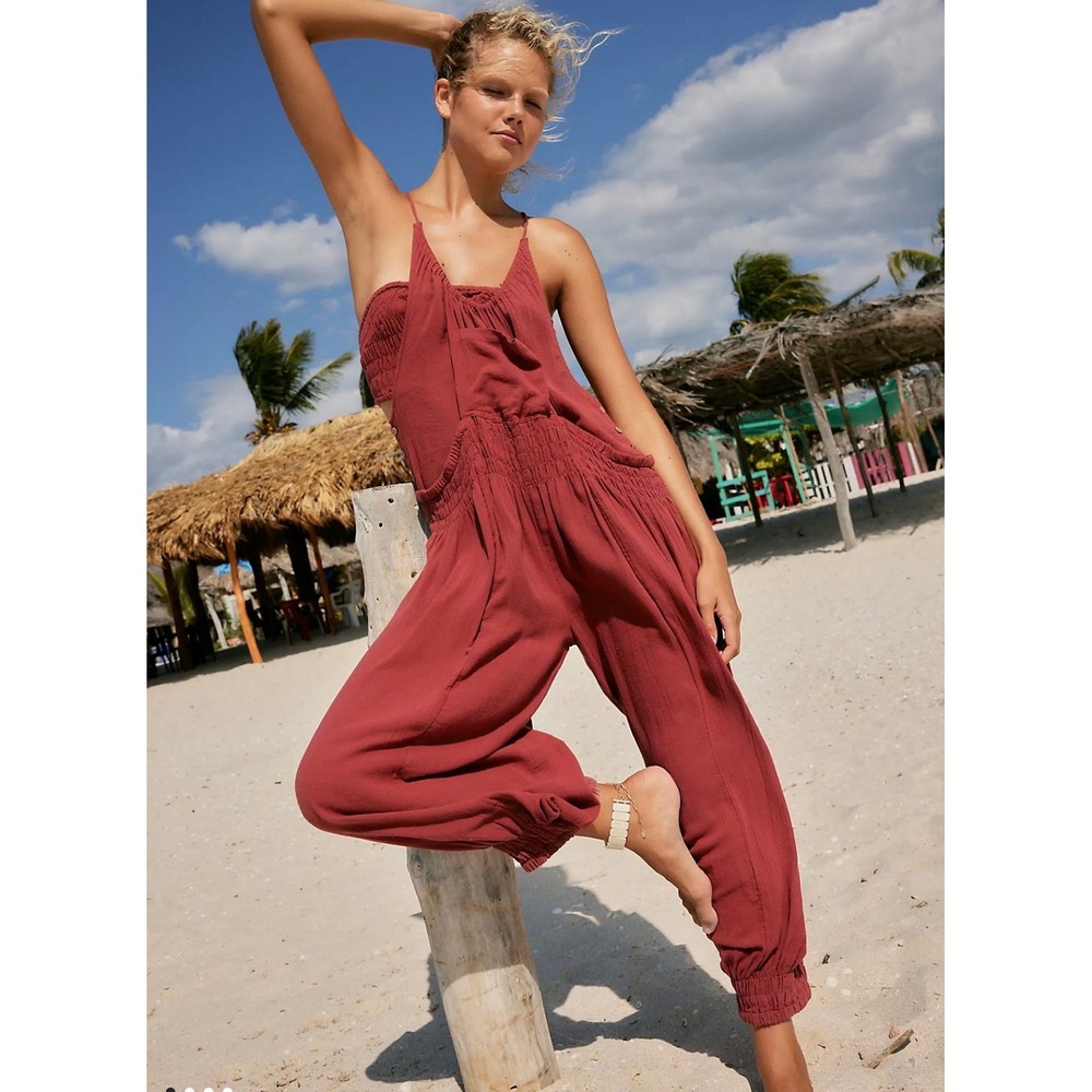 Free People Free-est Ani Overall Set Burnt Henna Size M NWT